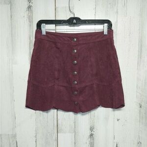 American Eagle Outfitters Maroon Button-Up Mini Scalloped Hem Skirt